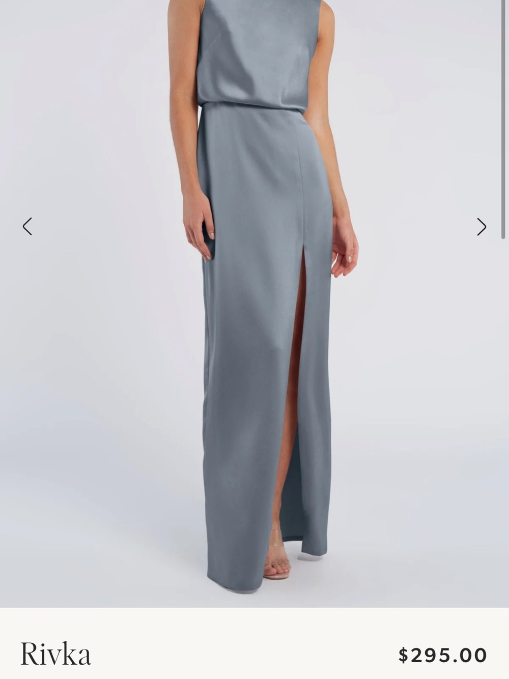 Women's Slate Gray Satin Gown with Front Slit and open back